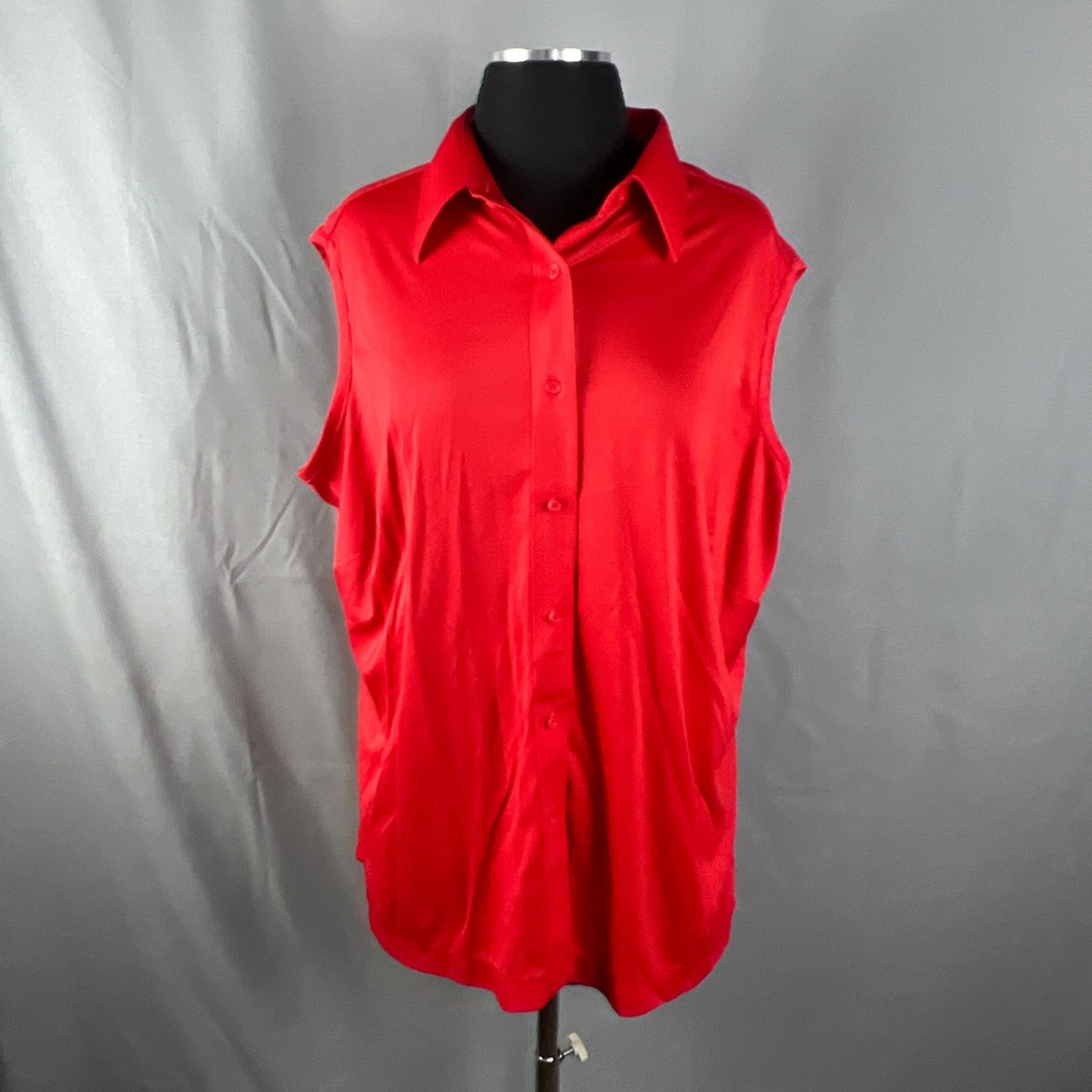 Vintage Sears Perma Prest Shirt Womens 42 Vibrant Red Lightweight Button Front